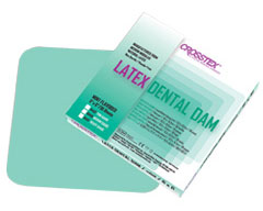 Crosstex 5" x 5" Heavy, Green, Mint Flavored Latex Dental Dam. Box of 52 sheets