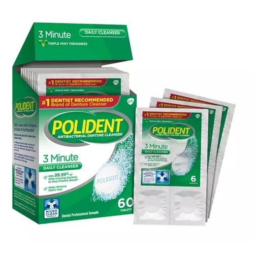 Polident Denture Cleanser Tablets 3-Minute Case of 12 - 60 tablets/Box. Three
