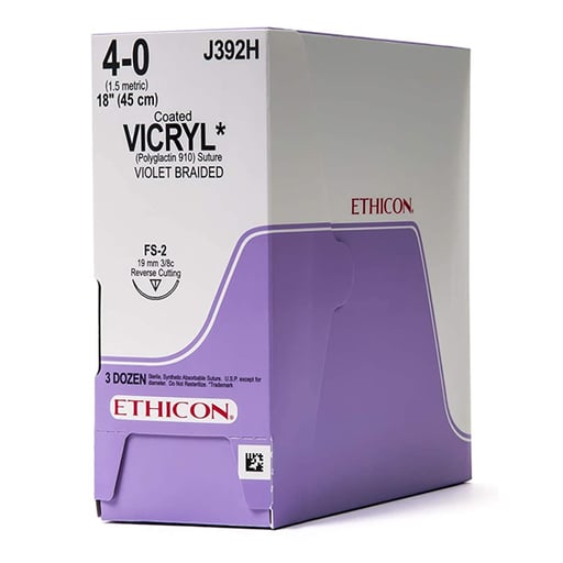 Ethicon Vicryl 4/0, 18" Coated Vicryl Violet Braided Absorbable Suture