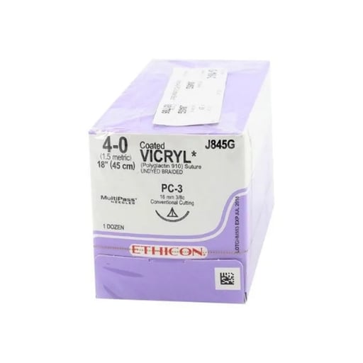 Ethicon Vicryl 4/0, 18" Coated Vicryl Undyed Braided Absorbable suture