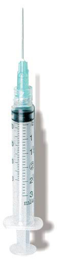 EXELINT International 3cc Syringe with 23 gauge x 1" Needle, Luer-Slip Tip