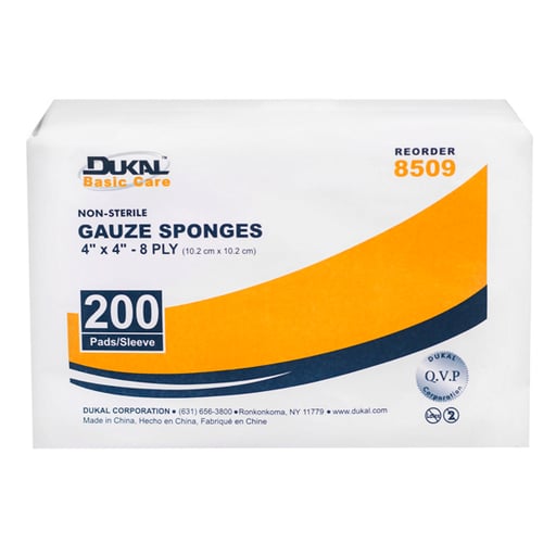 Dukal 4" x 4" 8-ply Non-Sterile Cotton Gauze Sponge, Case of 4,000 Sponges