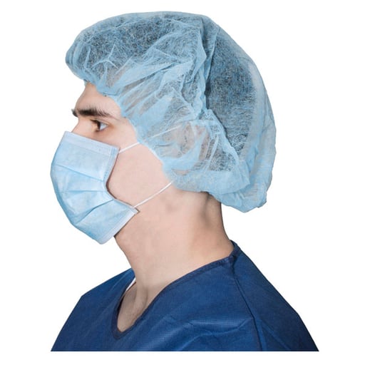 Dukal Bouffant Cap, Blue, 24", 100/Box. Made of Spunbonded polypropylene