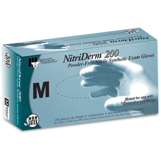 Nitriderm 200 Nitrile Exam Gloves - Blue MEDIUM 200/Box. Textured finish