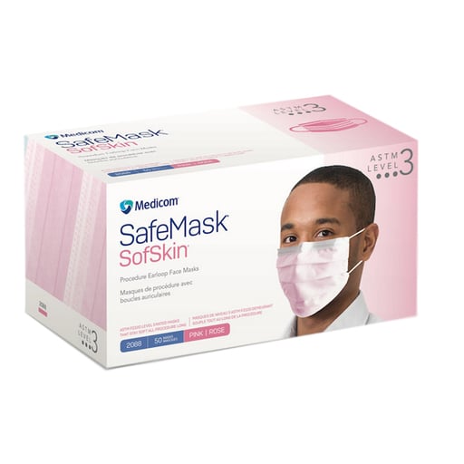 SafeMask SofSkin Earloop Face Mask, ASTM Level 3, Pink 50/bx . Due to COVID-19