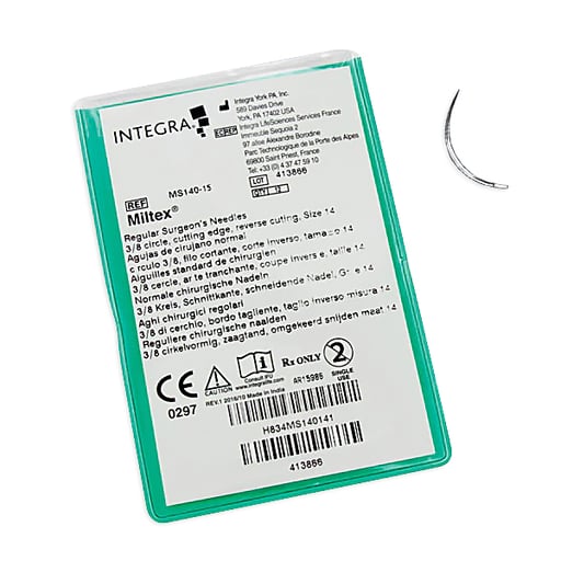Miltex #15, 3/8 circle, regular surgeon's suture needle, package of 12 needles