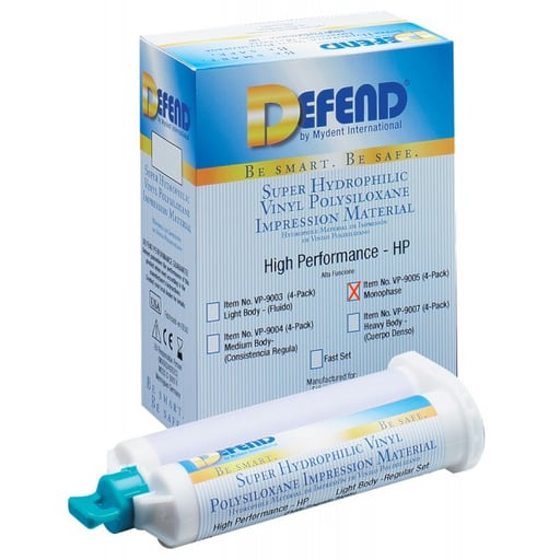 Defend VPS Impression Material Monophase Body, Regular Set, 50 ml Cartridges, 4/Pk