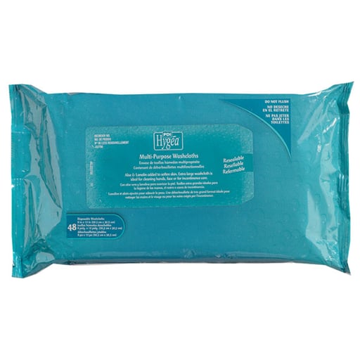 Hygea Multi-Purpose Washcloths, Case of 12 x 48/Pk, 12" x 8". Resealable