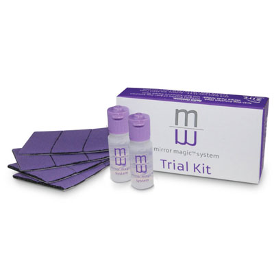 Mirror Magic Anti-Fog System, 2 - 6ml bottles of Anti-Fog solution and 24 Swipe