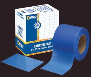Defend 4" x 6" Blue Barrier Film (Roll Only) with a low tack adhesive backing