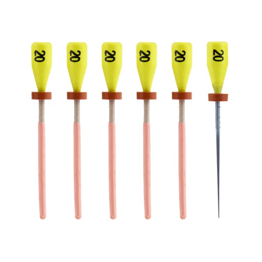 One File G Gutta Percha Carrier Obturators, 5 x #20 (Yellow) Obturators + 1 Verifier