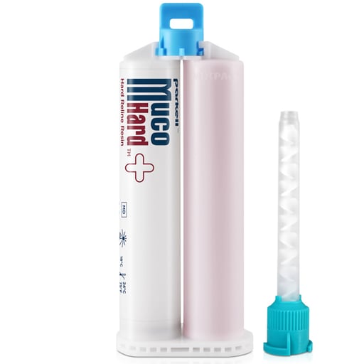 MucoHARD+ 50 ml Split Cartridge Resin Refill with Mixing Tips, Self Cure, Translucent Pink, 1/Pk.