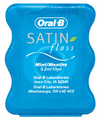 Oral-B Satin Floss mint flavor, 10 yd trial size, 144/cs. Has exceptional shred