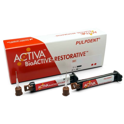 Activa Bioactive Restorative A3.5 Value Refill: 2 x 5ml/8g Syringe + 40 Automix Tips with Bendable 20-Gauge Metal Cannula