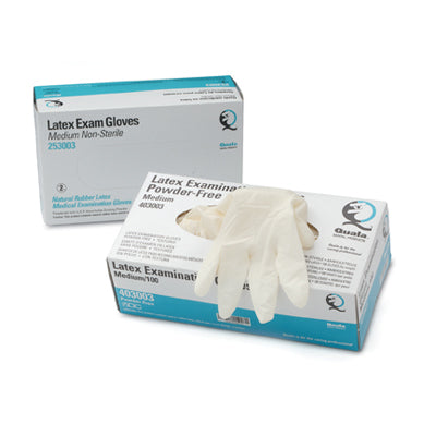 Quala Latex Exam Gloves: X-SMALL 100/Bx. Powder-Free, Textured, Beaded Cuff