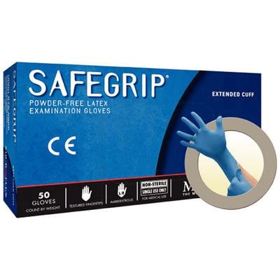 Safegrip Latex gloves: Large, 50/Bx, Blue, Non-Sterile, Powder-Free, Textured