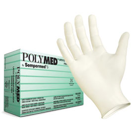 Polymed Latex Gloves - MEDIUM 100/Bx. Powder-Free, Micro-rough Textured