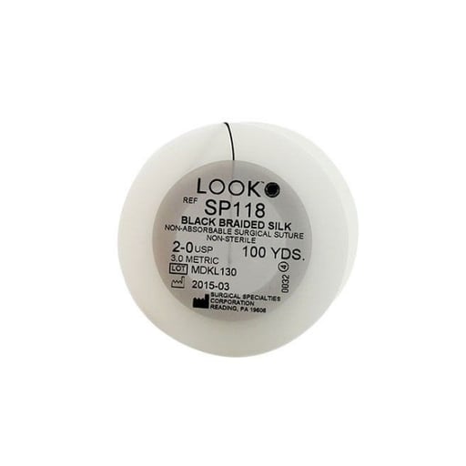 Look 2/0, 100 Yards of Silk Black Braided Sutures on a Spool, Package of 1