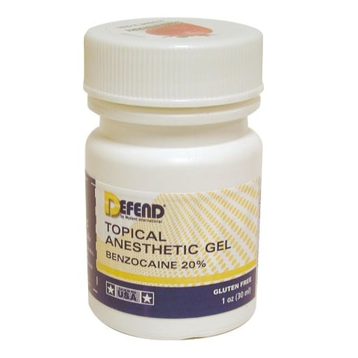 Defend Topical Anesthetic Gel - Strawberry, 1 oz. Jar. Benzocaine 20%. Fast