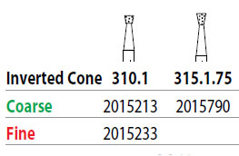 Two Striper FG #310.1 Fine Inverted Cone Diamond Bur. Pack of 5