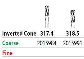 Two Striper FG #318.5 Coarse Inverted Cone Diamond Bur. Pack of 5