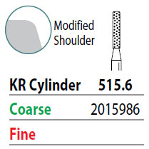 Two Striper FG #515.6 KR Cylinder Coarse Diamond Bur, Pack of 5. KR Modified