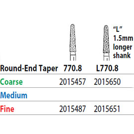 Two Striper FG L770.8 Fine Diamond Bur Round-End Taper. Pack of 5