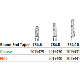 Two Striper FG 784.8 Coarse Diamond Bur Round-End Taper. Pack of 5