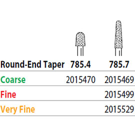 Two Striper FG 785.4 Coarse Diamond Bur Round-End Taper. Pack of 5