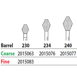 Two Striper FG #234 BCoarse Barrel shaped Diamond Bur. Pack of 5