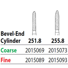Two Striper FG #251.8 Coarse Diamond Bur, Bevel-End Cylinder. Pack of 5