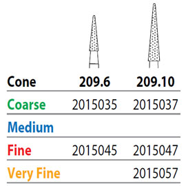 Two Striper FG #209.6 Coarse Diamond Bur, Cone. Pack of 5