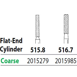 Two Striper FG #516.7 Coarse Diamond Bur, Flat-End Cylinder. Pack of 5