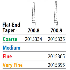 Two Striper FG 700.9 Coarse Diamond Burs, Flat-End Taper. Pack of 5