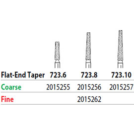 Two Striper FG 723.8 Fine Diamond Burs, Flat-End Taper. Pack of 5