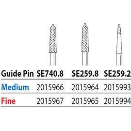 Two Striper FG SE740.8 Fine Diamond Burs, All Ceramic Guide Pin. Pack of 5
