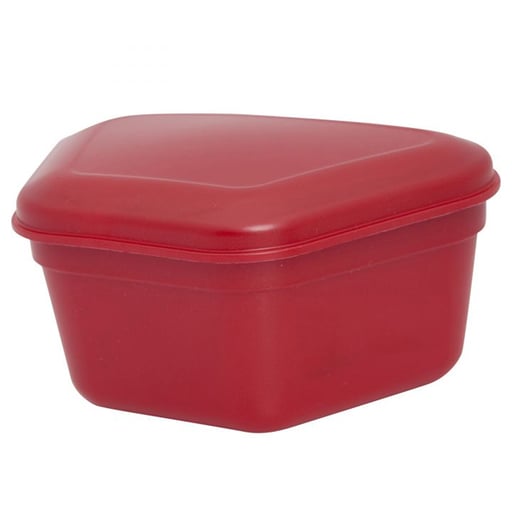 Zirc Red Plastic Denture Box with Hinged Lid, 4-3/8" x 3-3/8" x 2", Package of 12.