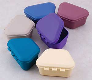 Zirc Yellow Plastic Denture Box with Hinged Lid, 3-3/4"W x 1-3/4"D, Package